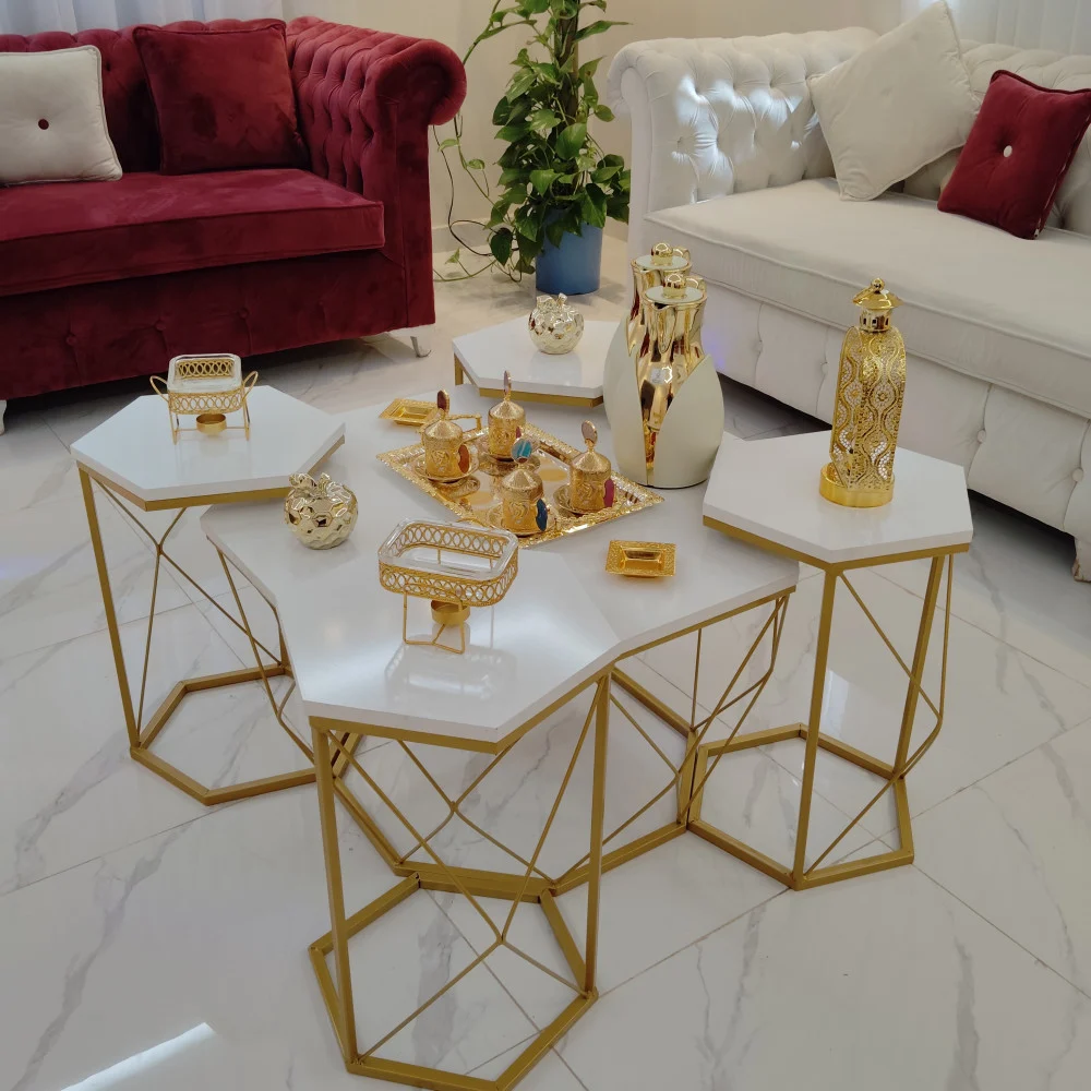 طاولات استيل ذهبي رخام